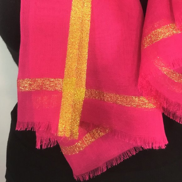 Hot Pink Scarf with Gold Trim - Picture 3 of 3